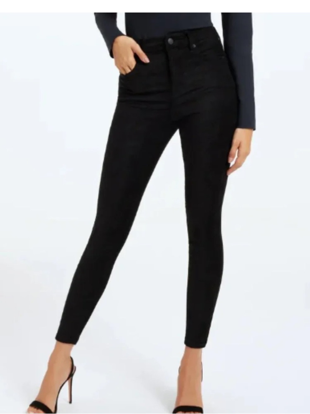 GOOD AMERICAN GOOD LEGS FAUX SUEDE PANTS BLACK SKINNY ANKLE